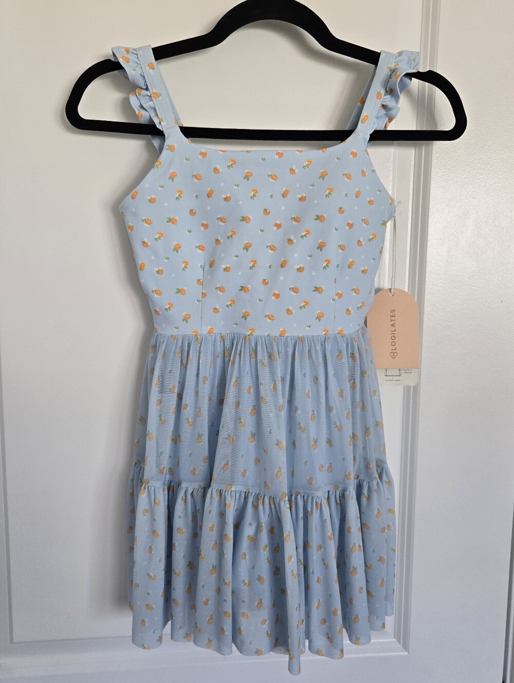 NWT Blogilates Girls' Ballerina Ruffle Dress - Blue Citrus Print